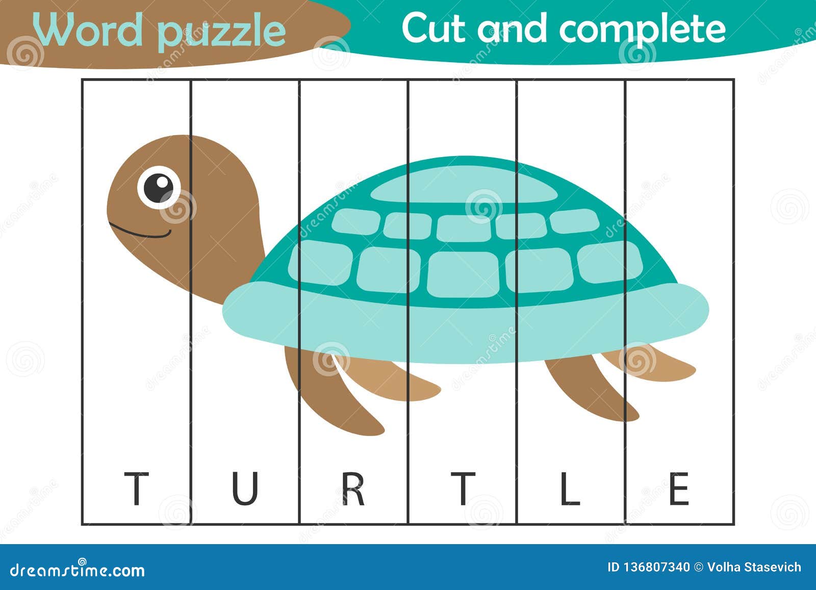 rhyme Assets Applied Word Puzzle, Turtle in Cartoon Style, Education Game for Development of  Preschool Children, Use Scissors, Cut Parts of the Image Stock Illustration  - Illustration of color, icon: 136807340