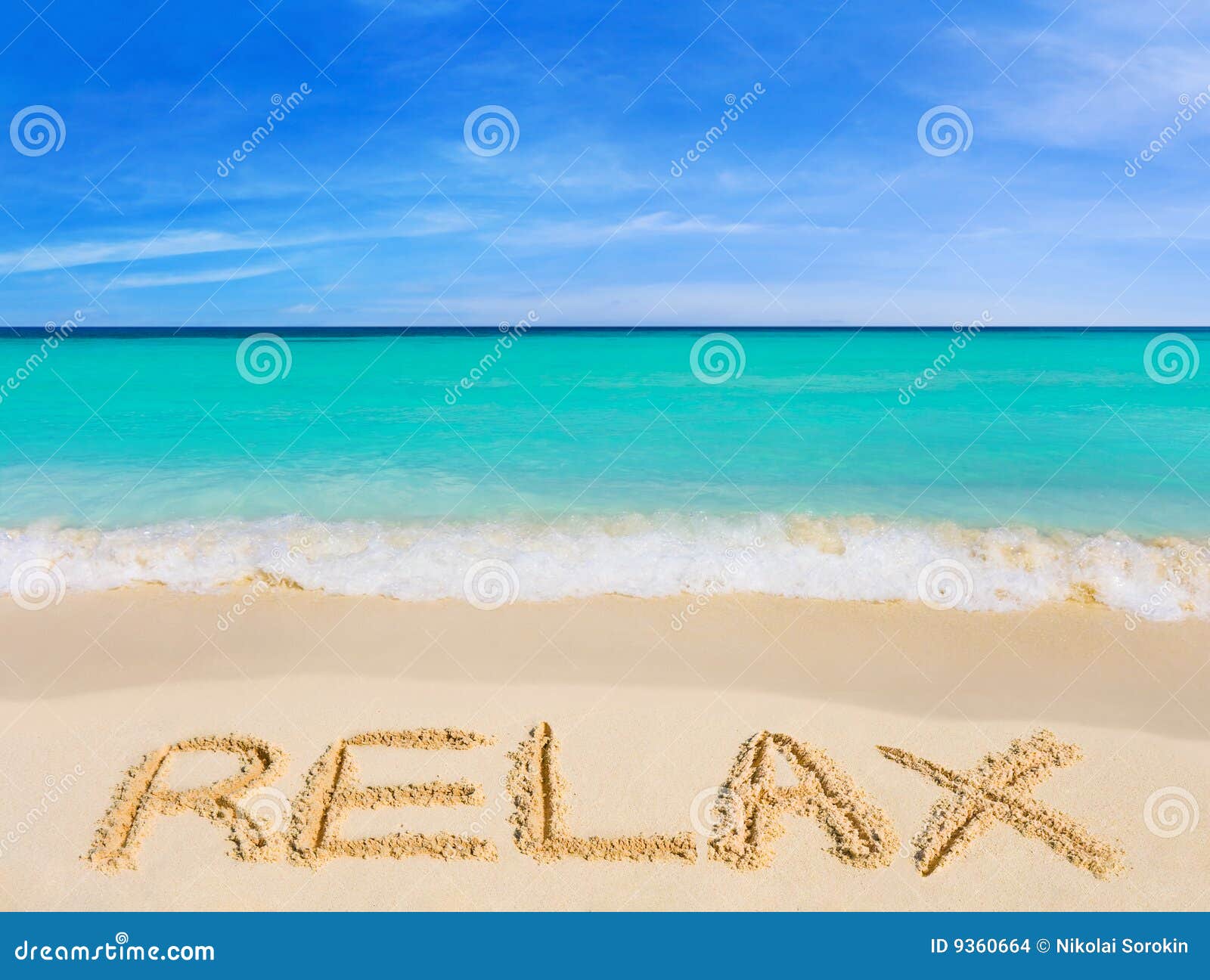 word relax on beach
