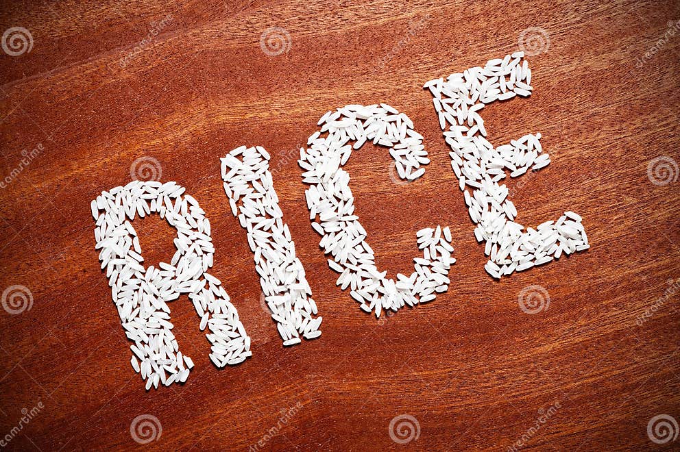 The Word Rice on a Wooden Surface. Stock Image Image of food