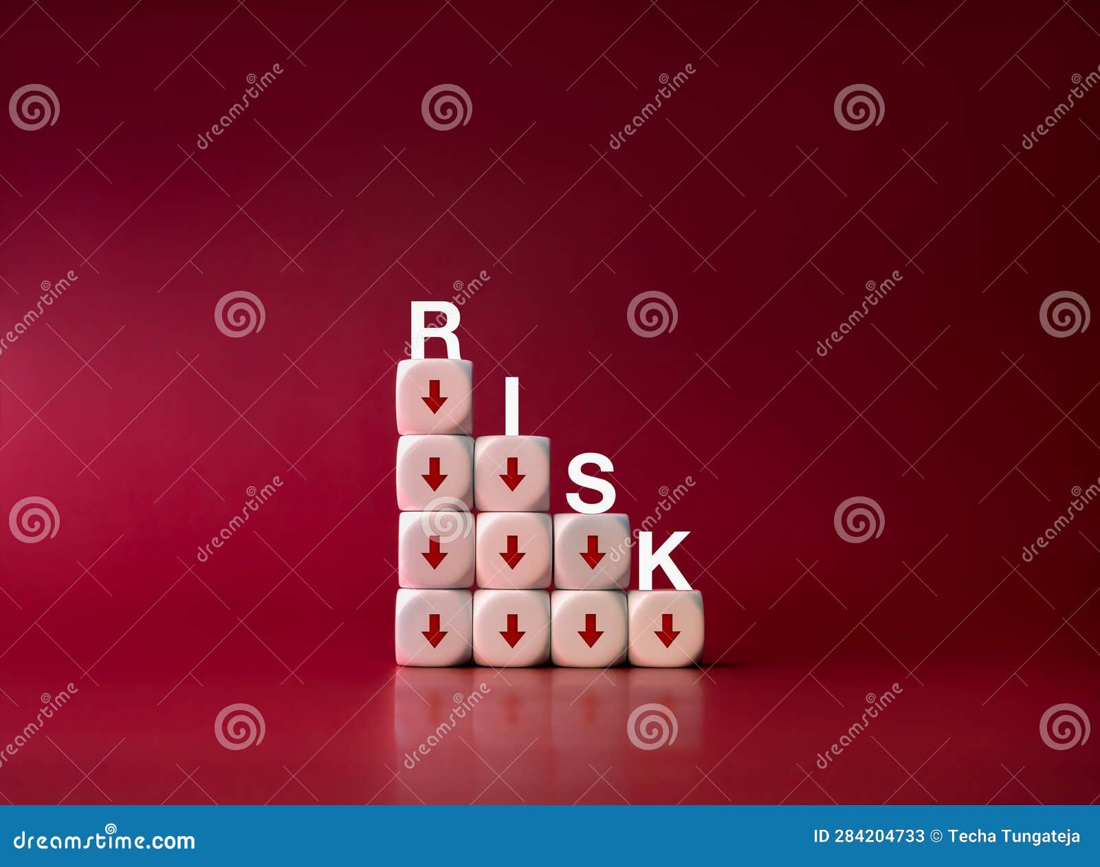 Word "RISK" on Decrease Business Graph Step, Finance Diagram with Down