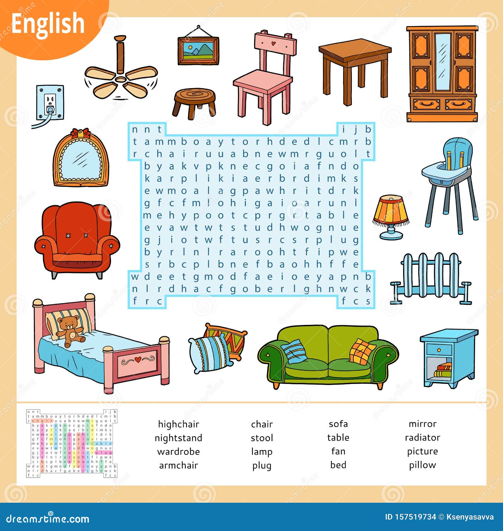 Education vocabulary rooms of the house Royalty Free Vector