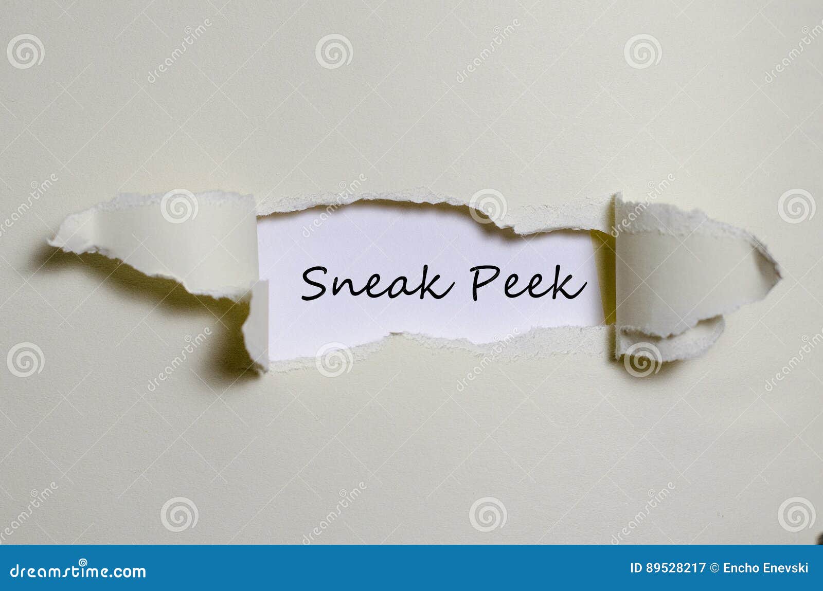 the word sneak peek appearing behind torn paper.