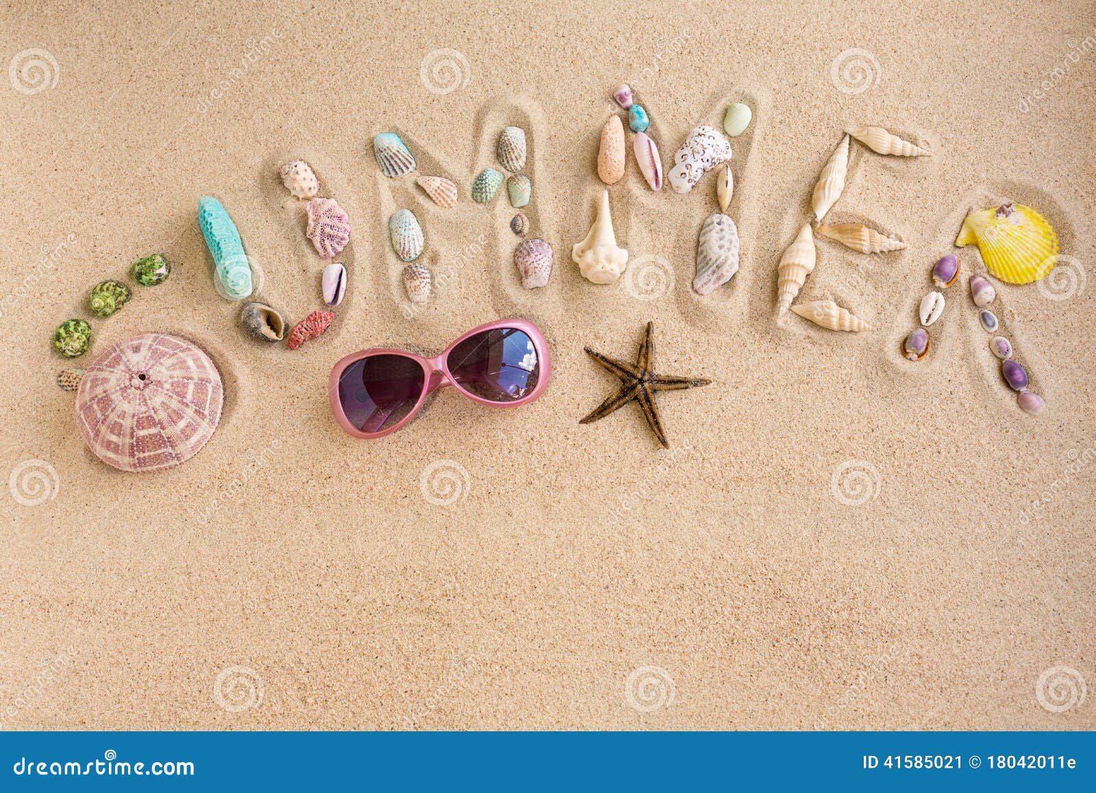 Word Summer Made From Sea Shells, On Sand Stock Image