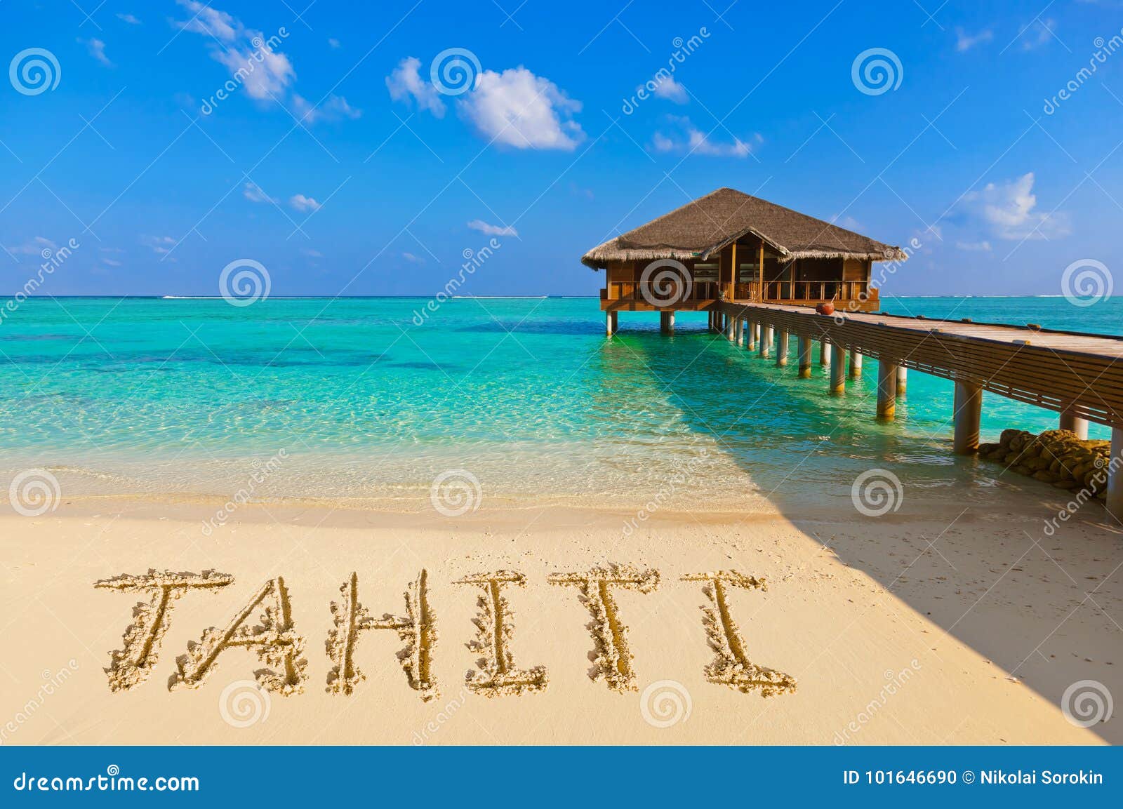 Word Tahiti On Beach Stock Photo Image Of Republic