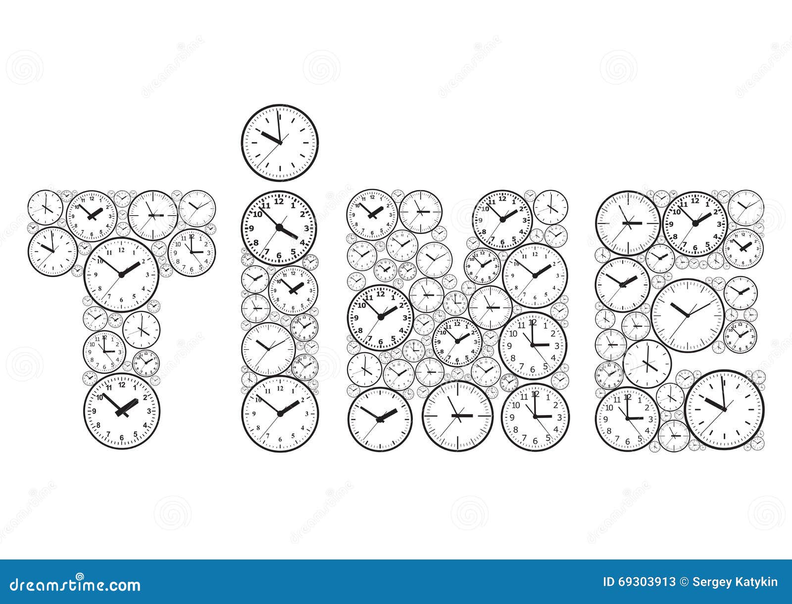 The Word Time, Made Up of Watch Dials. Stock Vector Illustration of