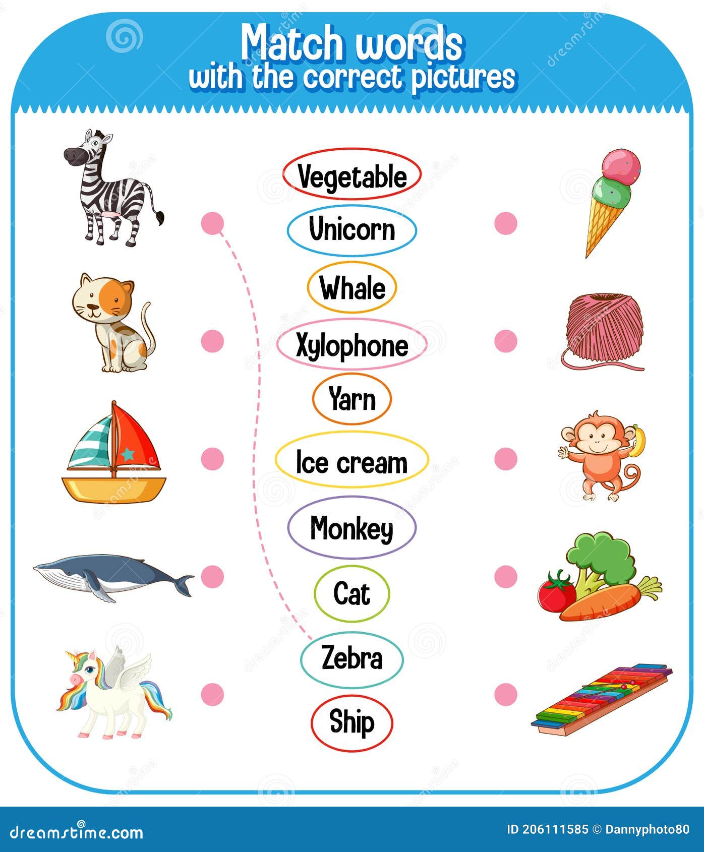 word-to-picture-matching-worksheet-for-children-stock-vector