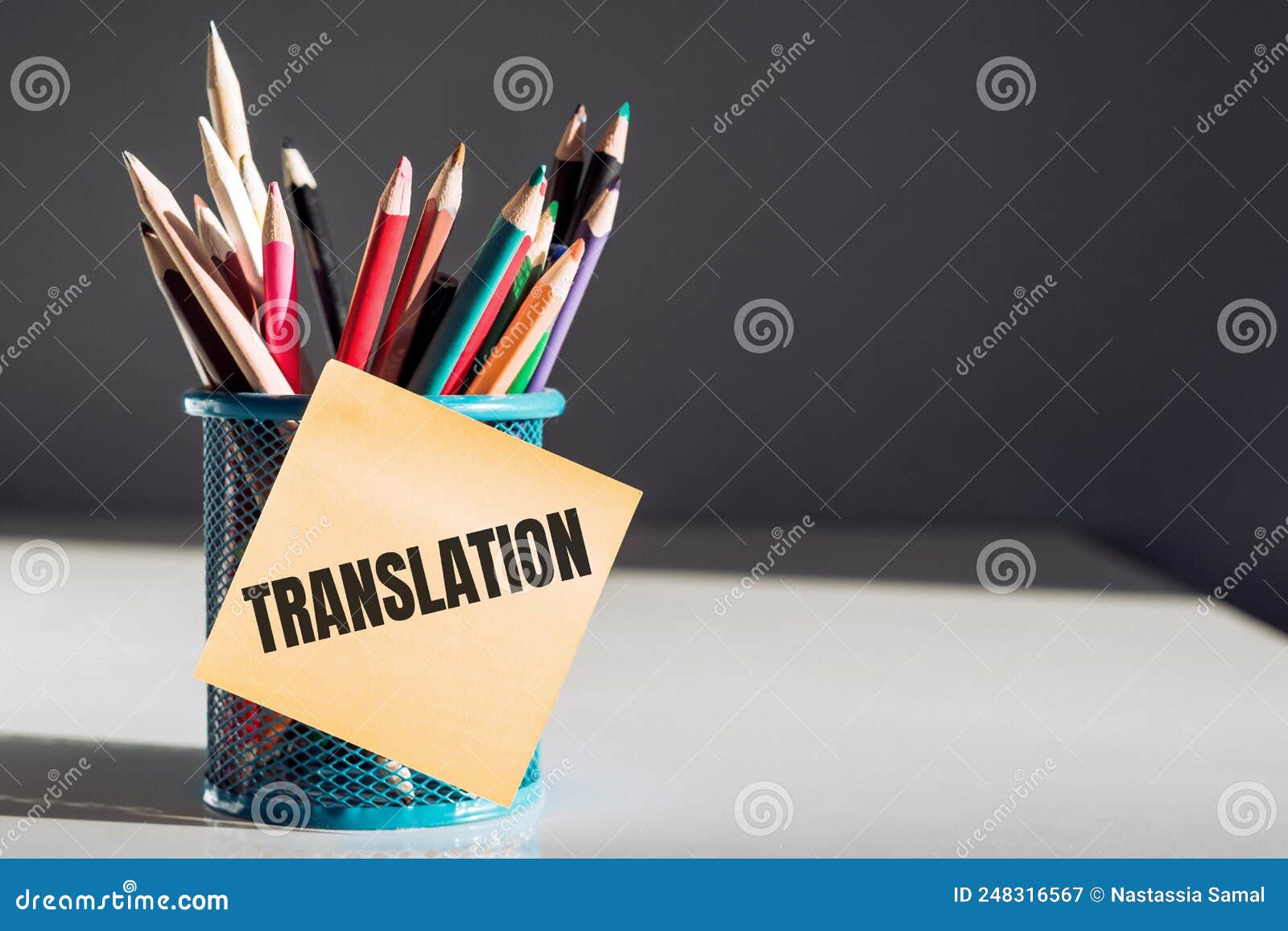 The Word Translation on Color Sticker with Pencils Stock Image Image