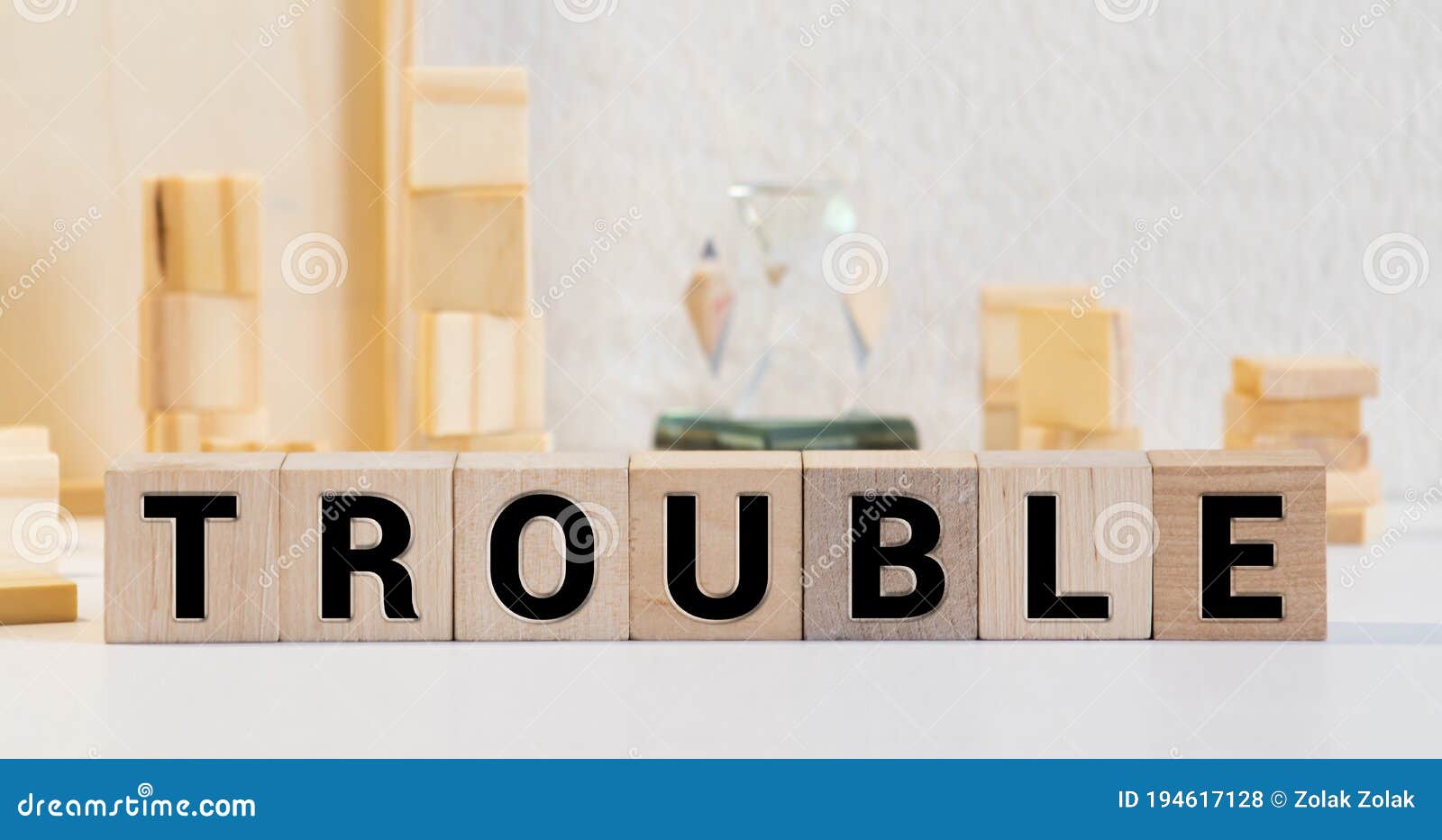 Word Trouble Spelled on Dice, Business Concept Stock Photo - Image of