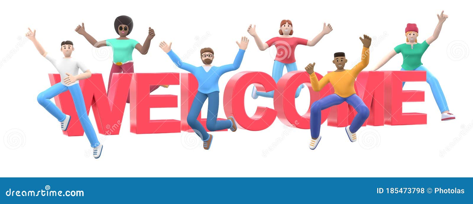The Word Welcome on a White Background. Group of Young ...