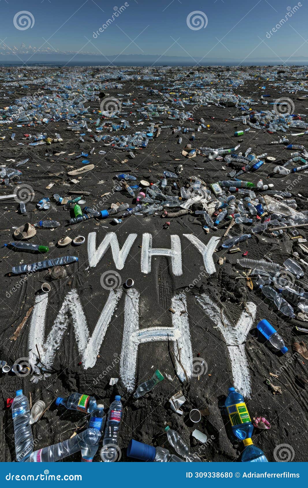 Word WHY Spelled Out Amidst a Littered Shore, Questioning Pollution