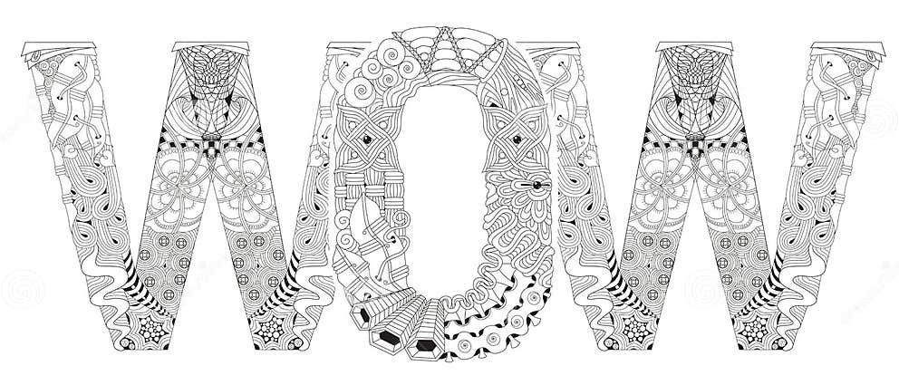 Word WOW for Coloring. Vector Decorative Zentangle Object Stock Vector ...