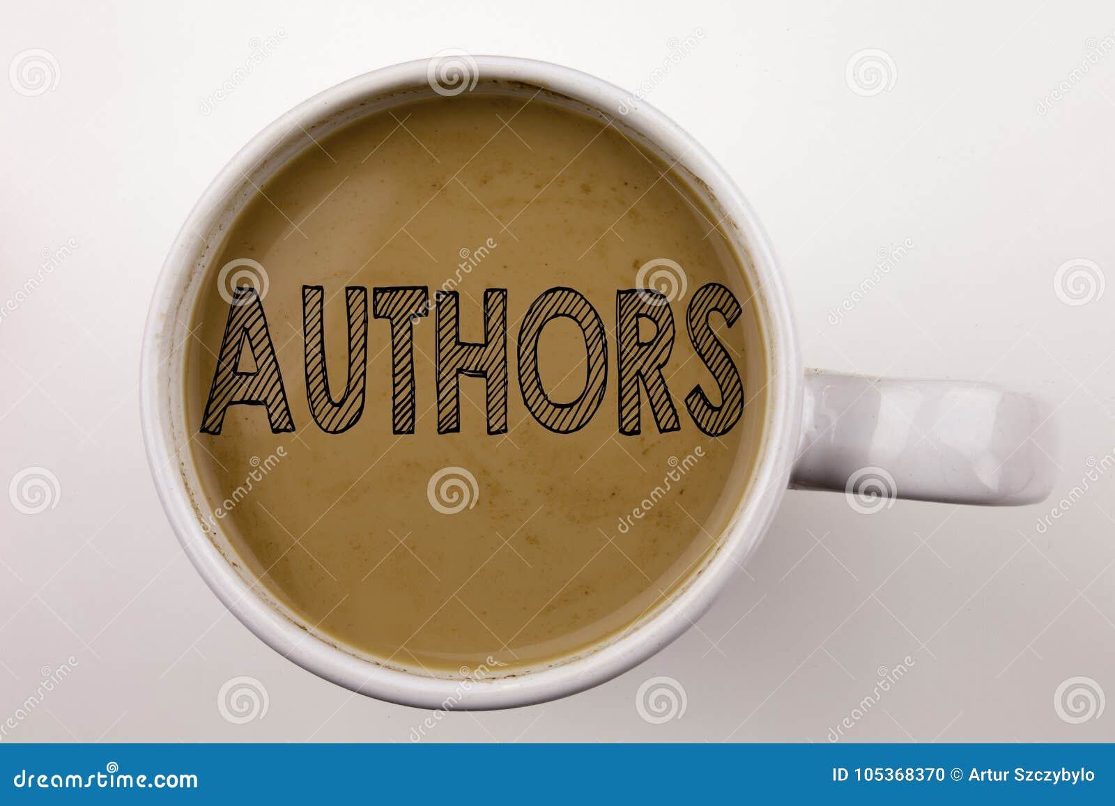 word, writing authors text in coffee in cup. business concept for word message text typography on white background with copy space