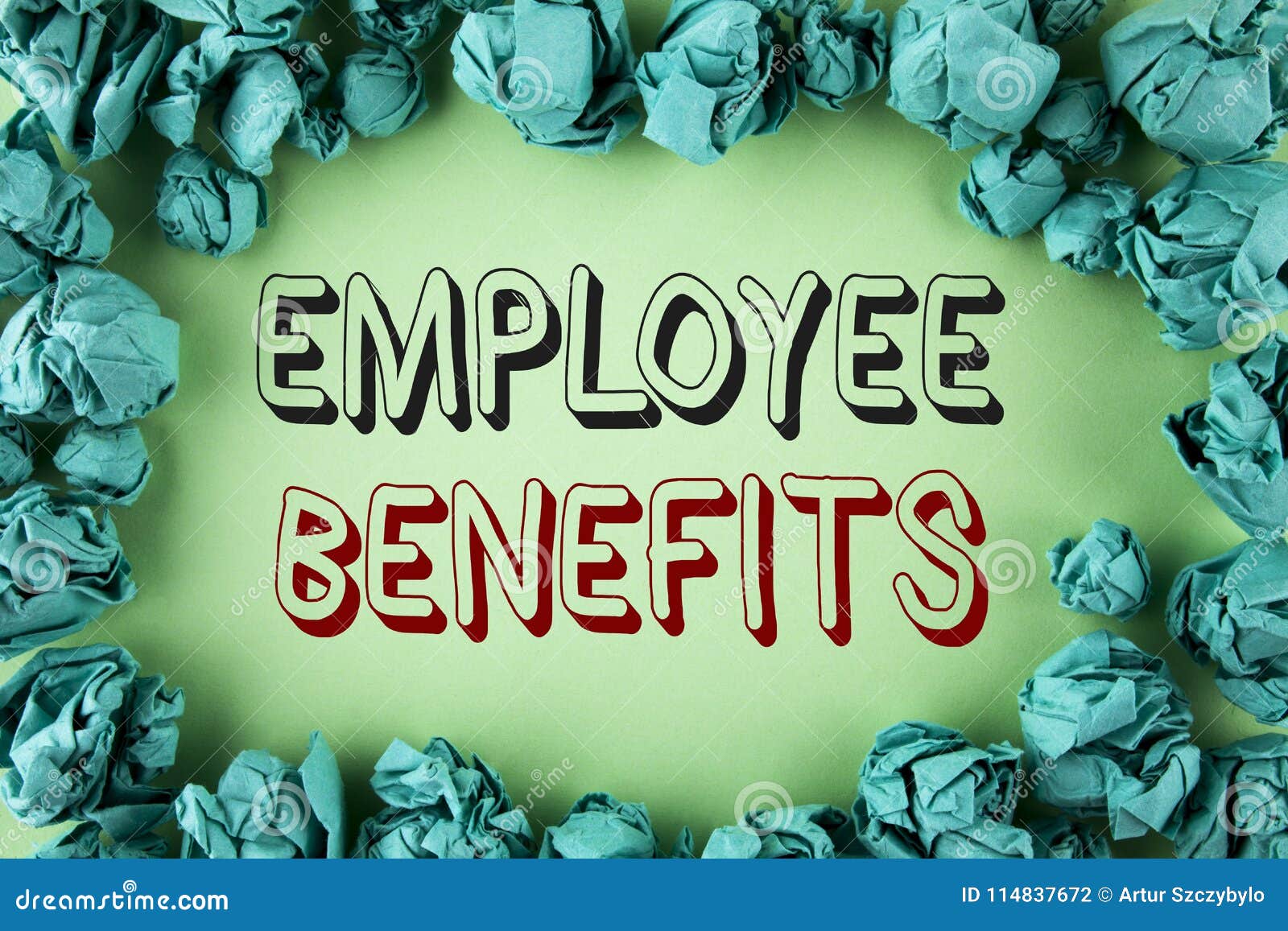 word writing text employee benefits. business concept for list of advantage recruiter get at work insurance written on plain backg