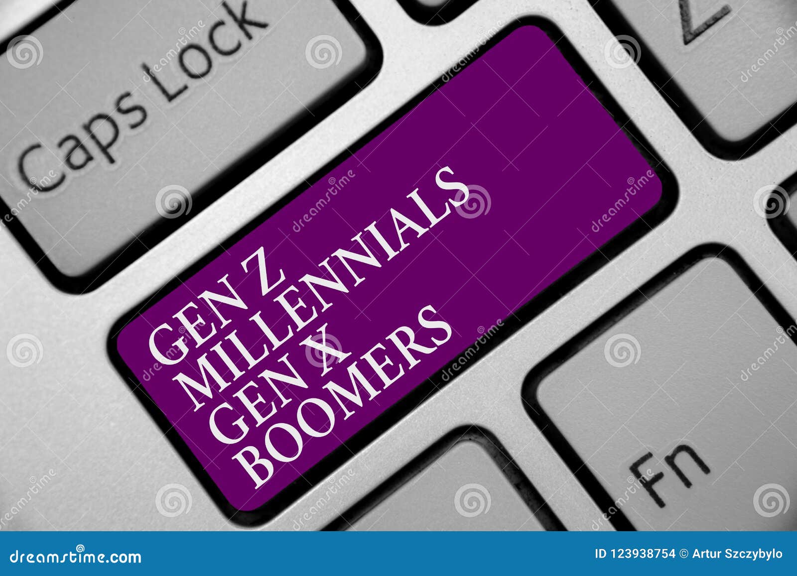 word writing text gen z millennials gen x boomers. business concept for generational differences old young people keyboard purple