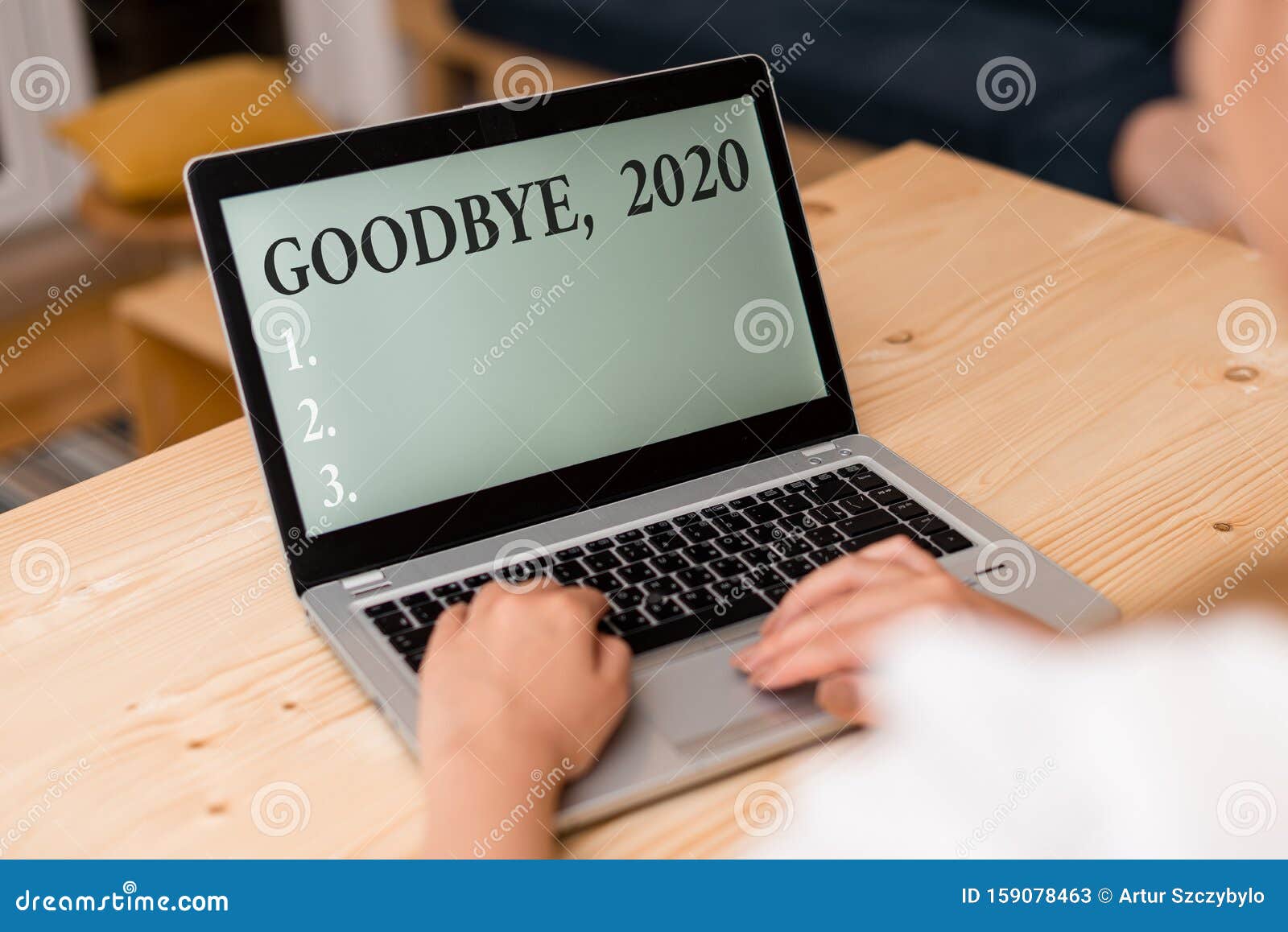 word writing text goodbye 2020. business concept for new year eve milestone last month celebration transition woman
