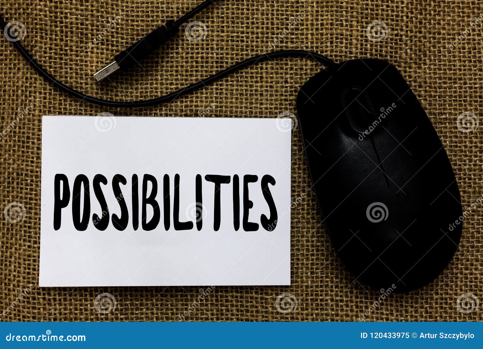 word writing text possibilities. business concept for things that may happen or be the case state of being possible usb cable mous