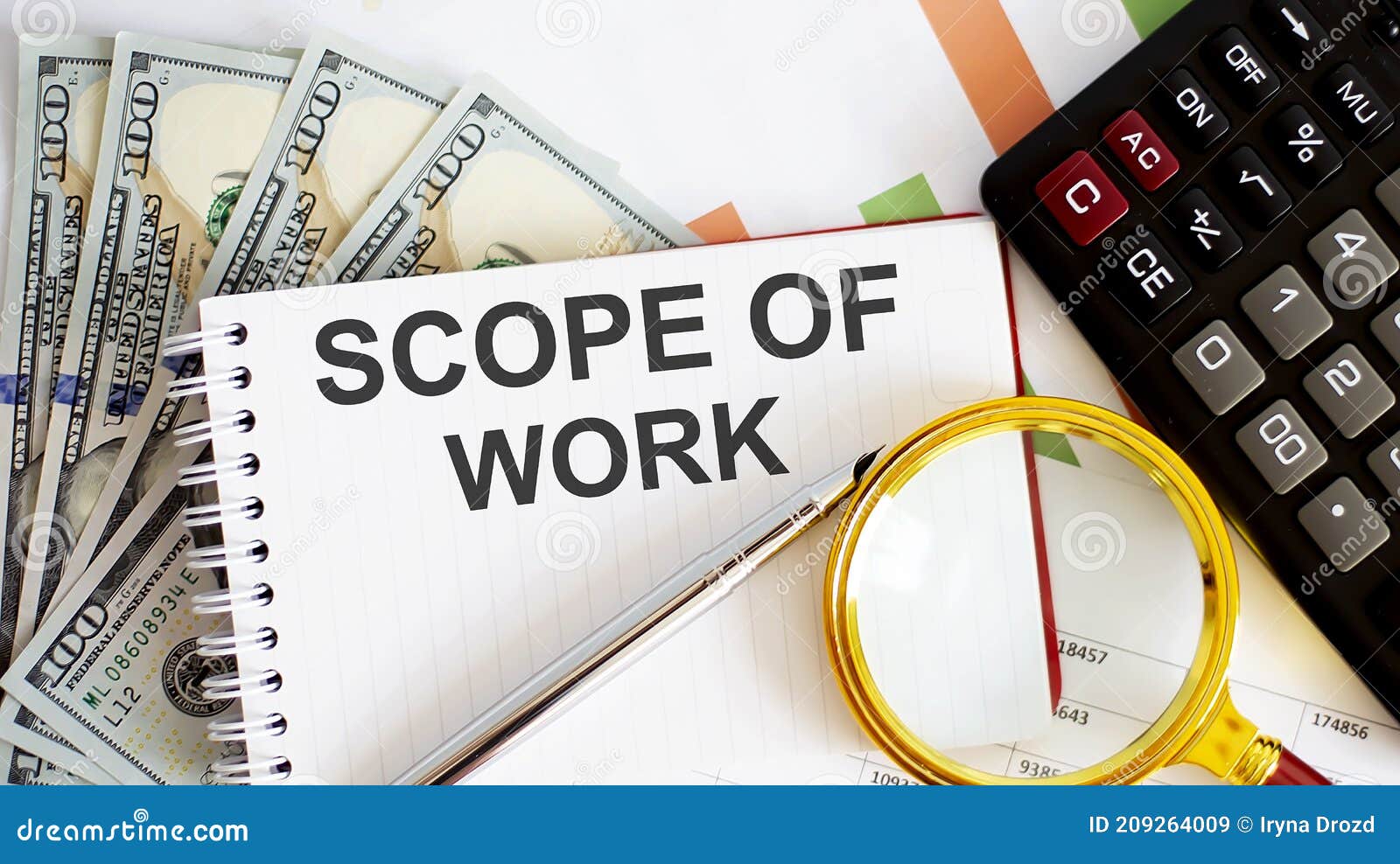 Word Writing Text SCOPE of WORK . Business Concept with Chart, Dollars and  Office Tools Stock Image - Image of vision, idea: 209264009