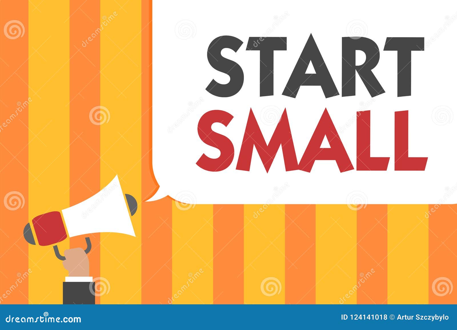 word writing text start small. business concept for small medium enterprises start up business entrepreneurship man holding megaph