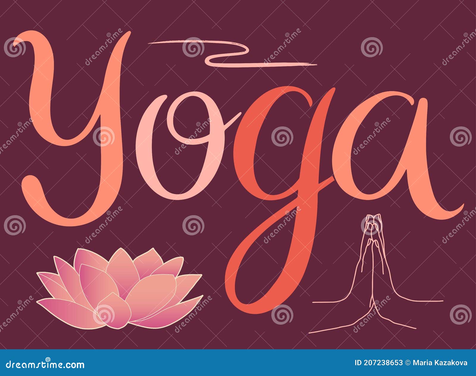 The Word Yoga, Lettering, Lotus and Namaste Stock Illustration ...