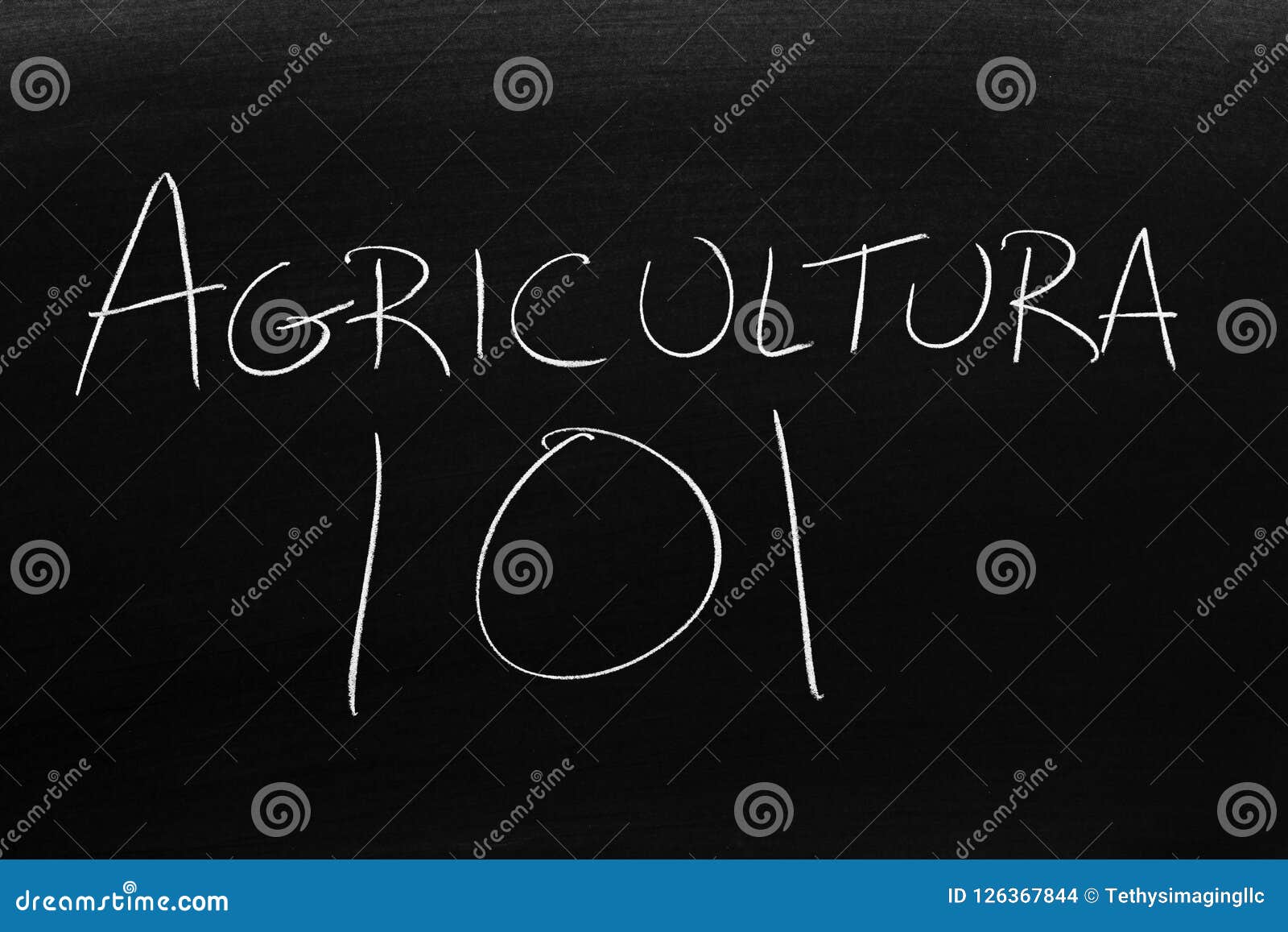 agricultura 101 on a blackboard.  translation: farming 101