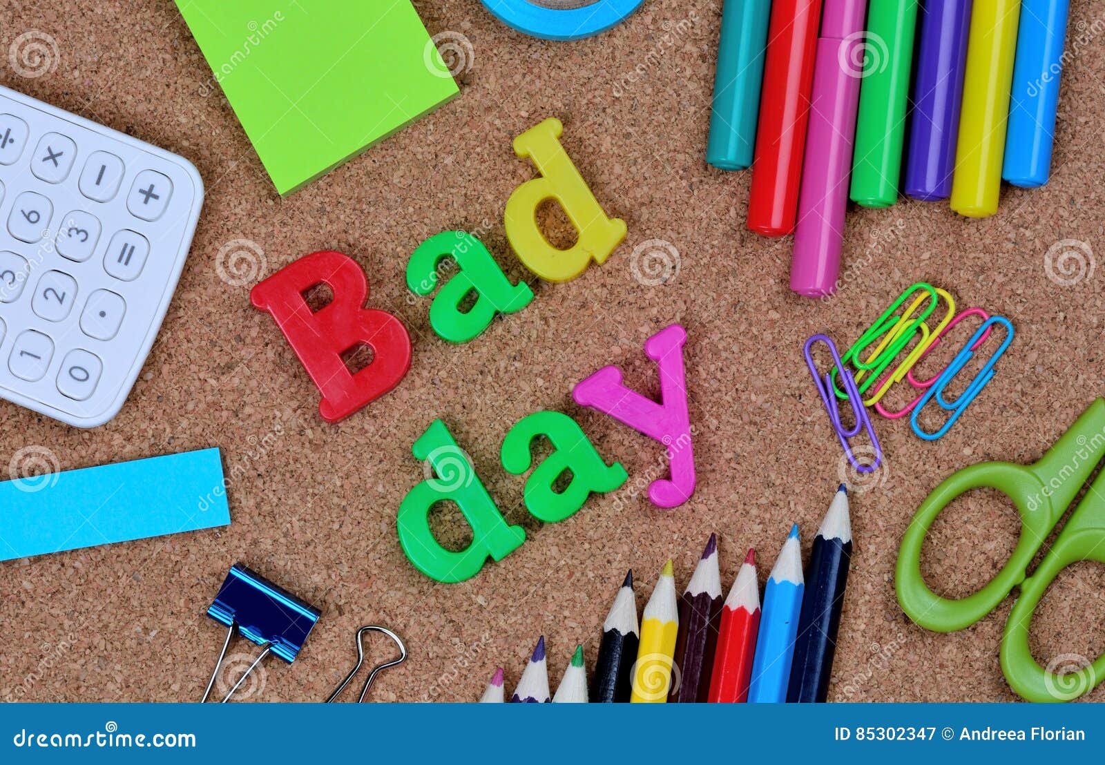 The words Bad day on cork stock image. Image of cork 85302347