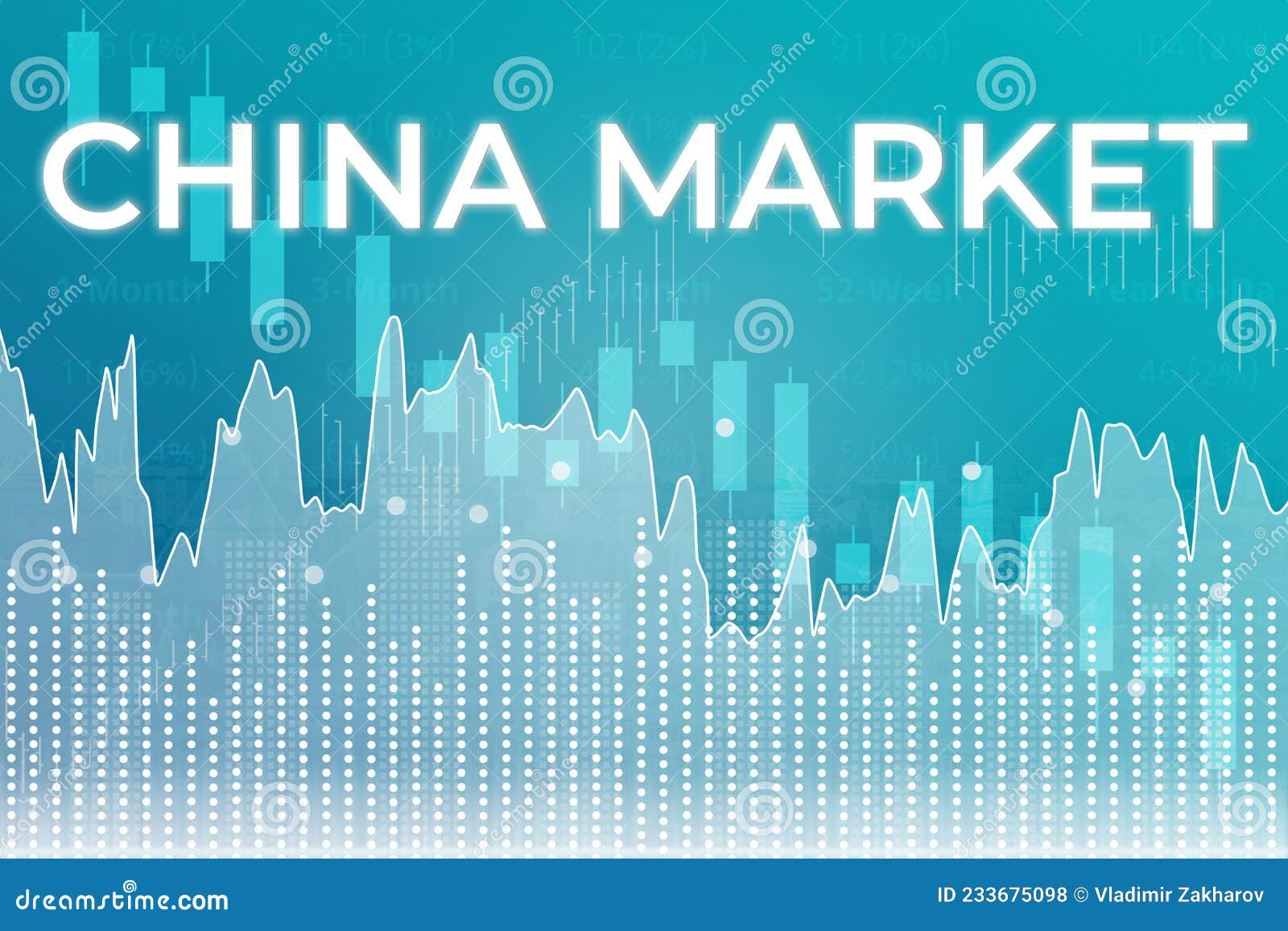 Words China Market on Blue Finance Background from Graphs, Charts