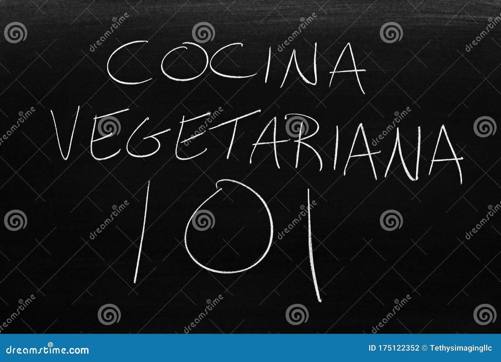 cocina vegetariana 101 on a blackboard.  translation: vegetarian cooking 101