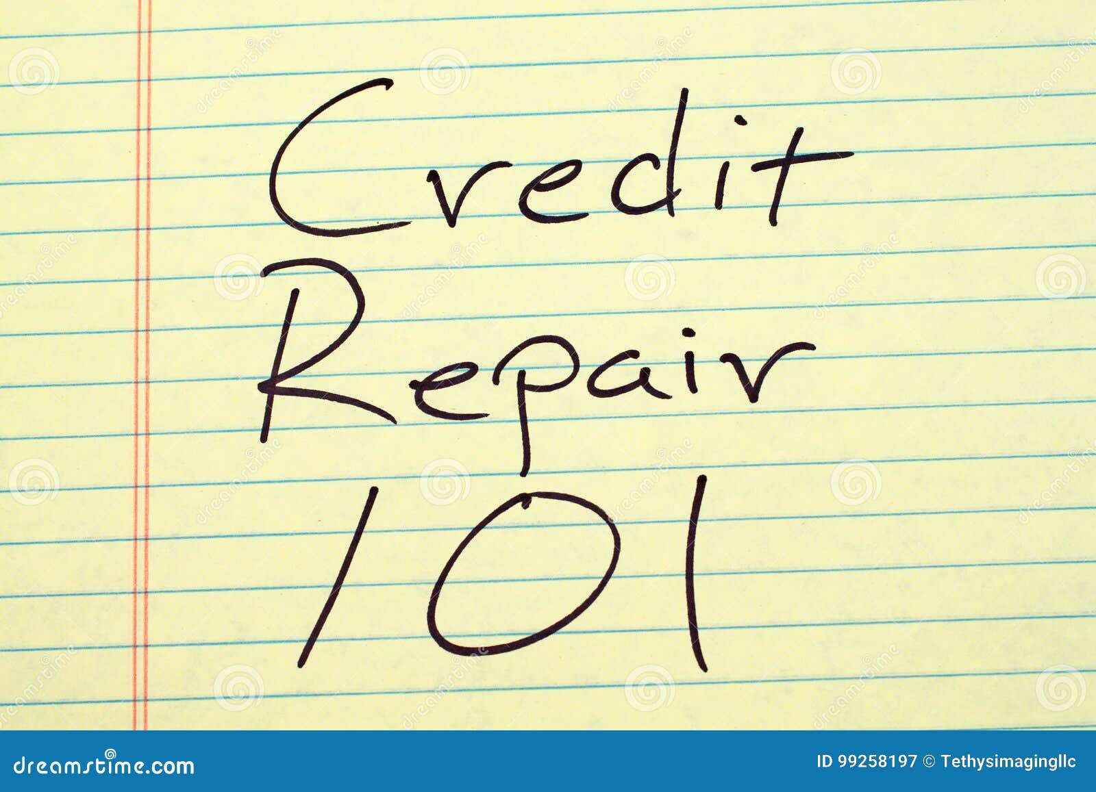 credit repair 101 on a yellow legal pad