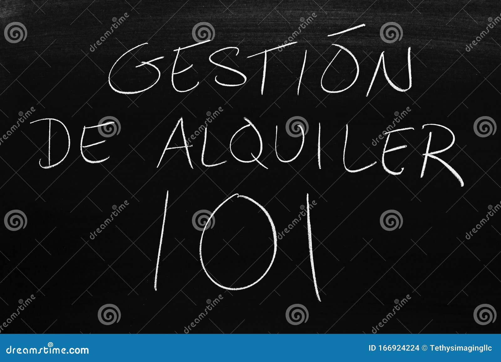 gestiÃÂ³n de alquiler 101 on a blackboard.  translation: rental management 101