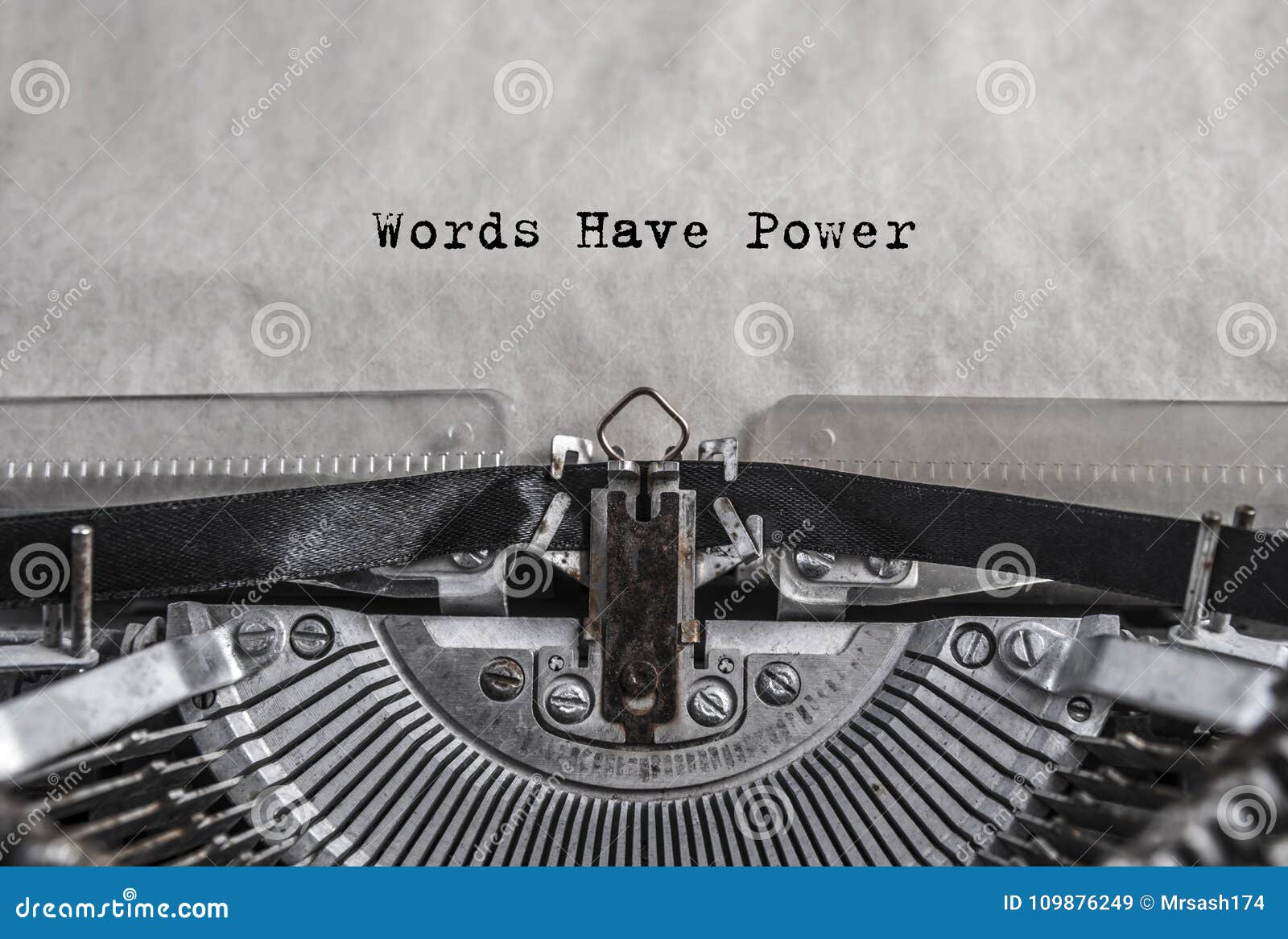 words have power typed on old vintage aged typewriter