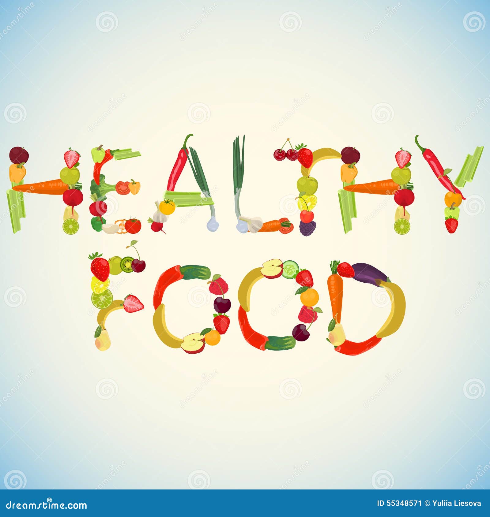 Words Healthy Food Made of Fruits and Vegetables Stock Vector ...