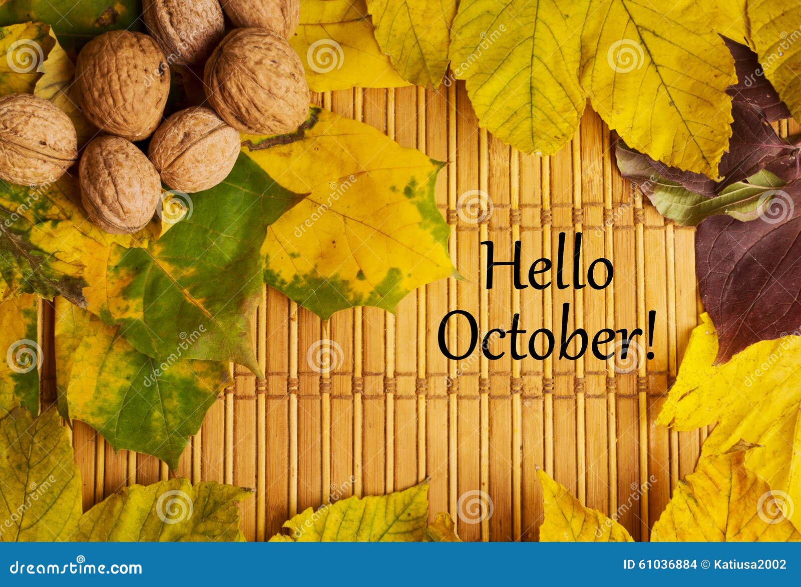 words hello october on rustic background