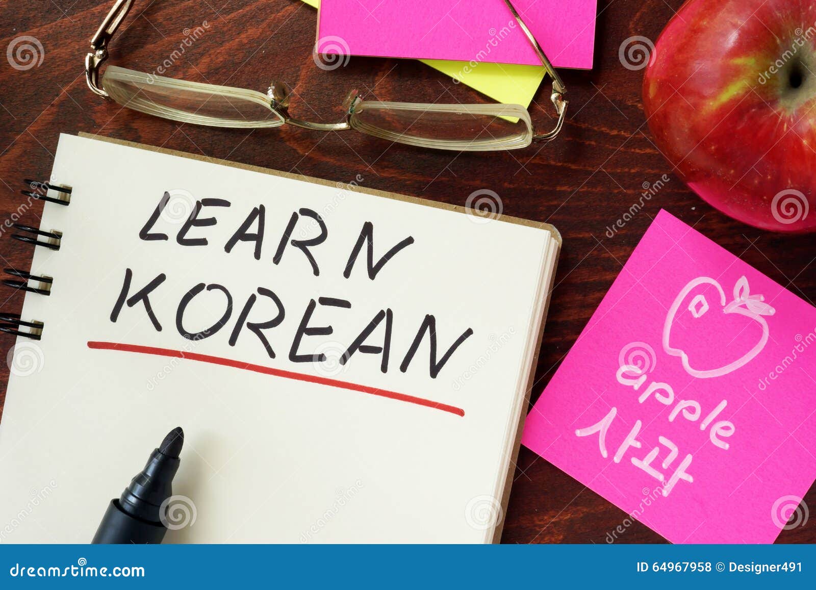 words learn korean written in the notepad.