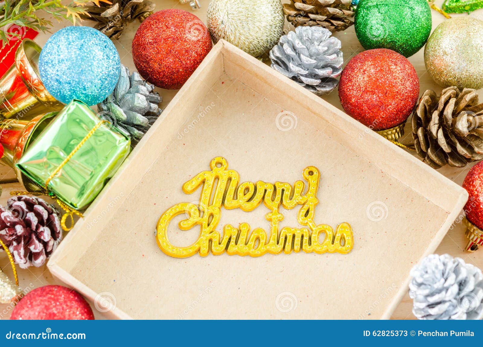 The Words Merry Christmas with Christmas Decorations. Stock Image