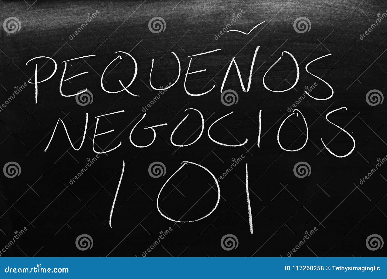 pequeÃÂ±os negocios 101 on a blackboard. translation: small businesses 101