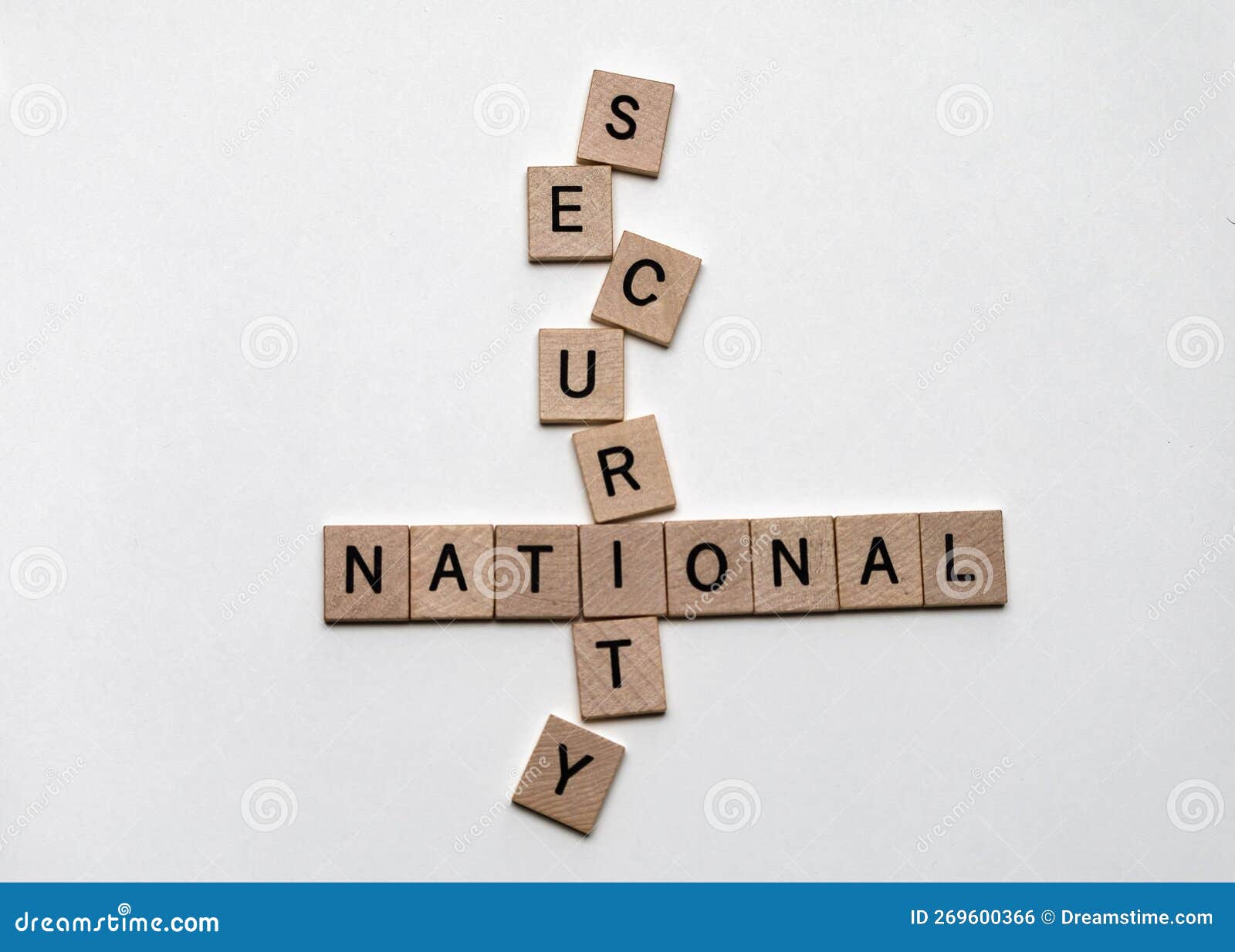 Words of Security and National Collected in Crossword with Wooden Cubes
