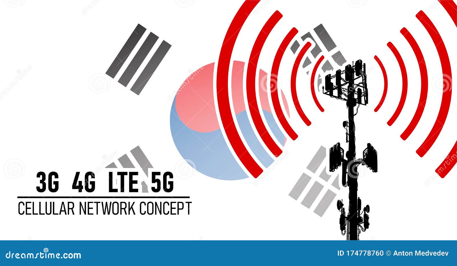 Republic of Korea South Korea in Danger of Mobile Networks Stock Vector