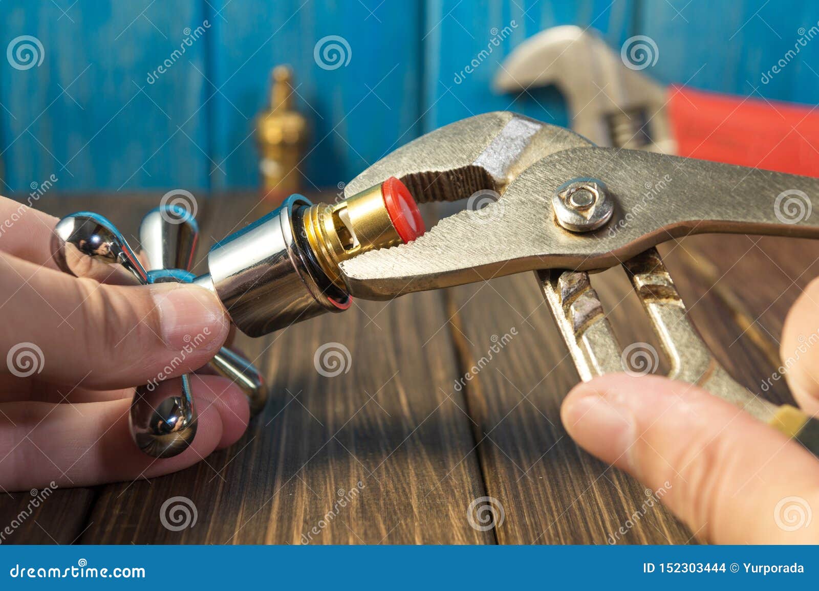 Work Combines Elements of Plumbing with the Help of Tools Stock Photo