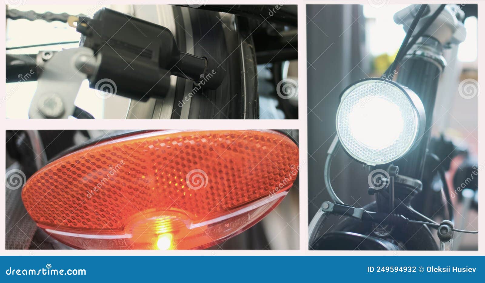 Work of Dynamo Machine on Bicycle. the Front Headlight and Taillight