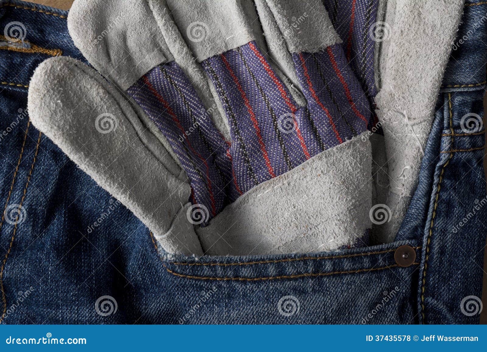 Work Glove in Blue Jean Pocket Stock Photo Image of blue