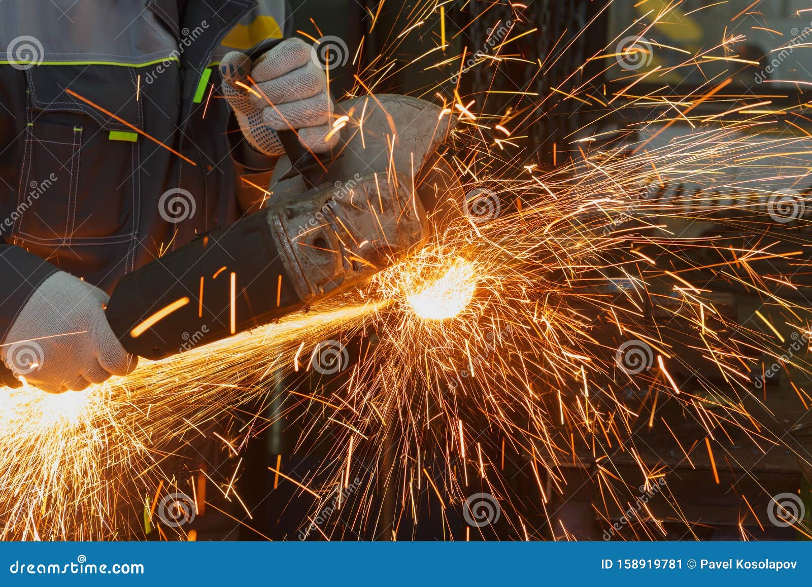 Work with the Grinder Cutting the Metal Pipe Stock Image Image of