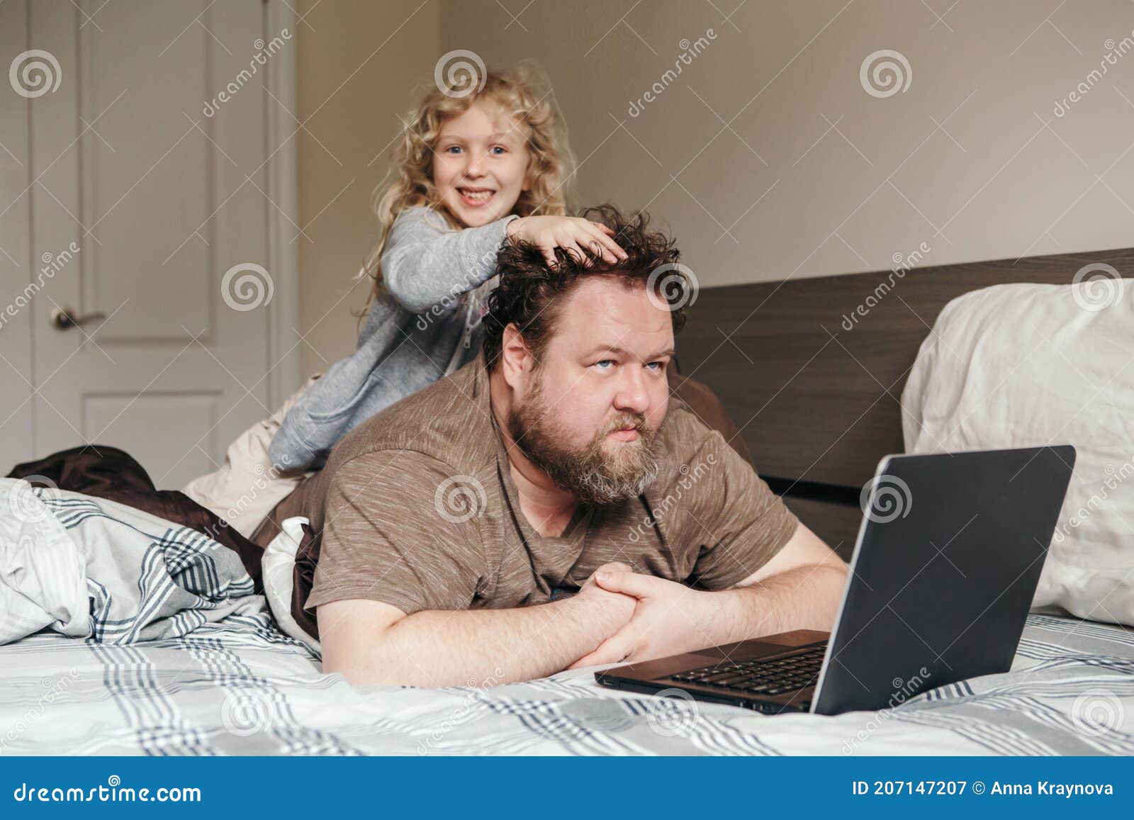 Work from Home with Kids Children. Father Working on Laptop in ...