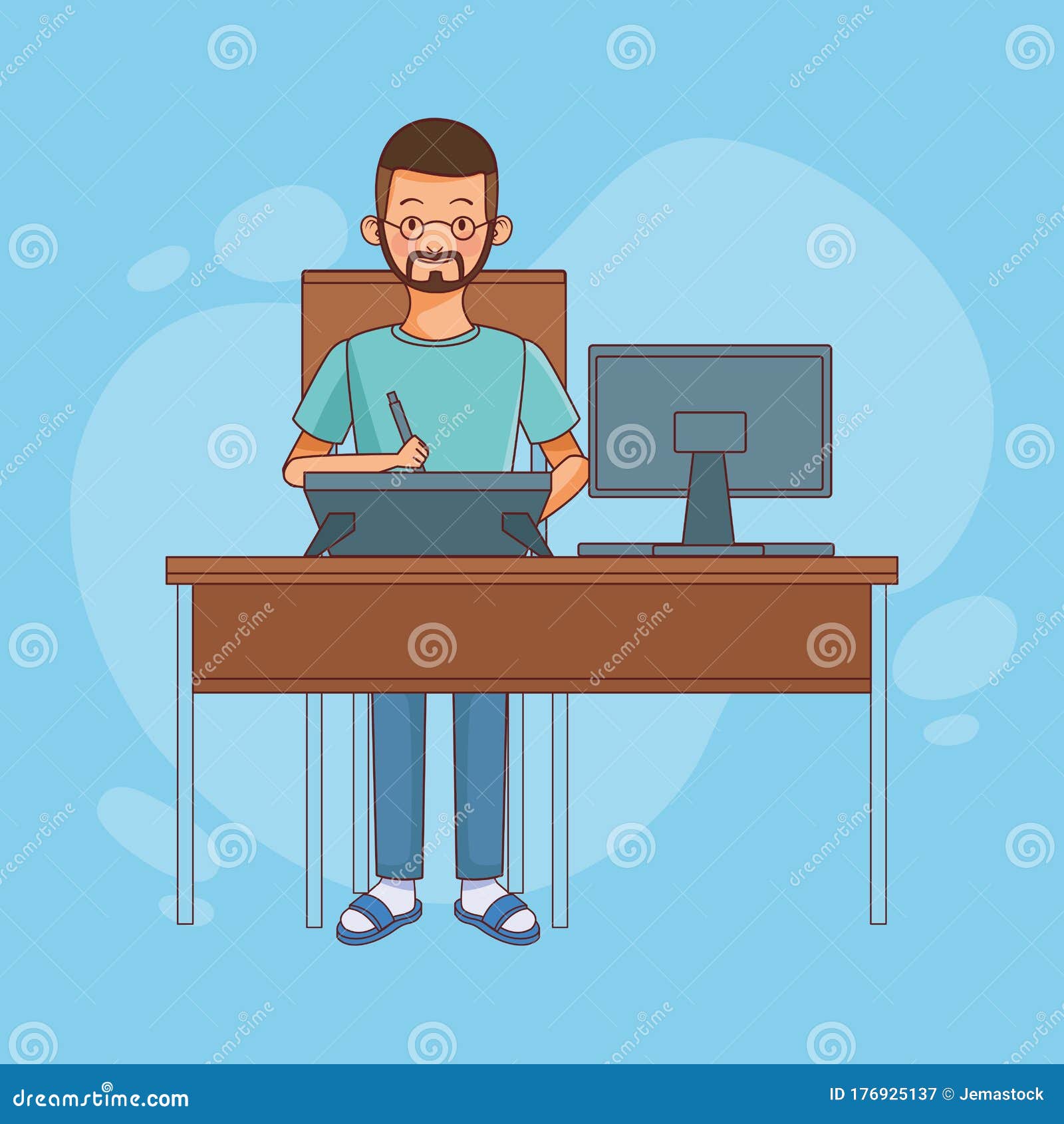 Work at home man character stock vector. Illustration of leisure ...