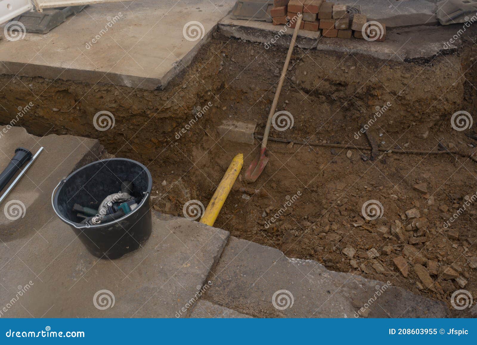 Two Plastic Pipes in a Sand Ditch Stock Image Image of earth, canal
