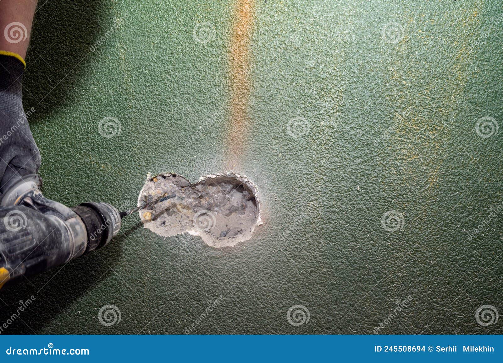 Drilling Hole in Concrete Wall Stock Photo Image of construction