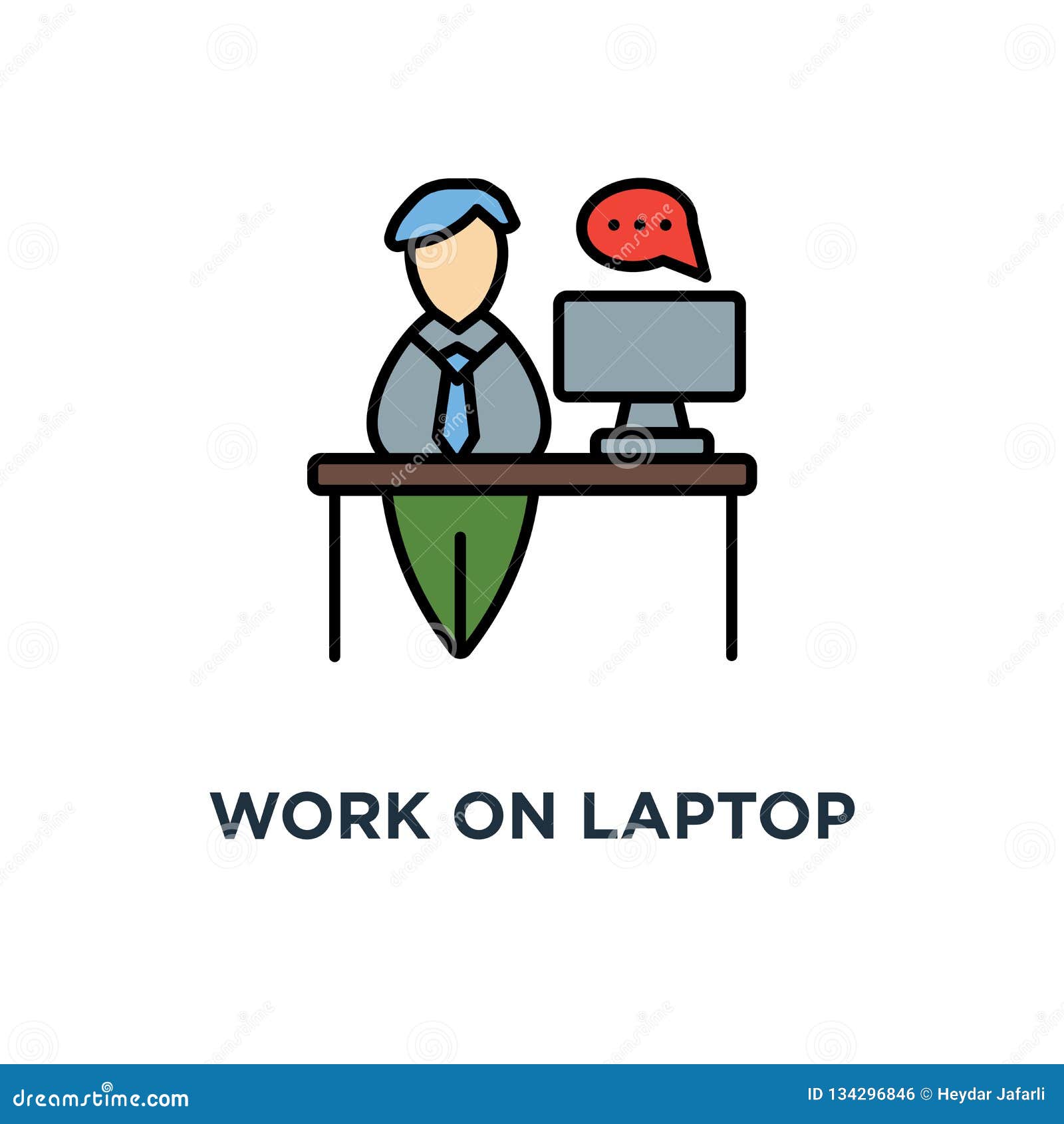 Work On Laptop Icon Workplace Cute Cartoon Adult Man Working On Computer Freelancer Character Concept Symbol Design Supporter Stock Vector Illustration Of Desk Laptop