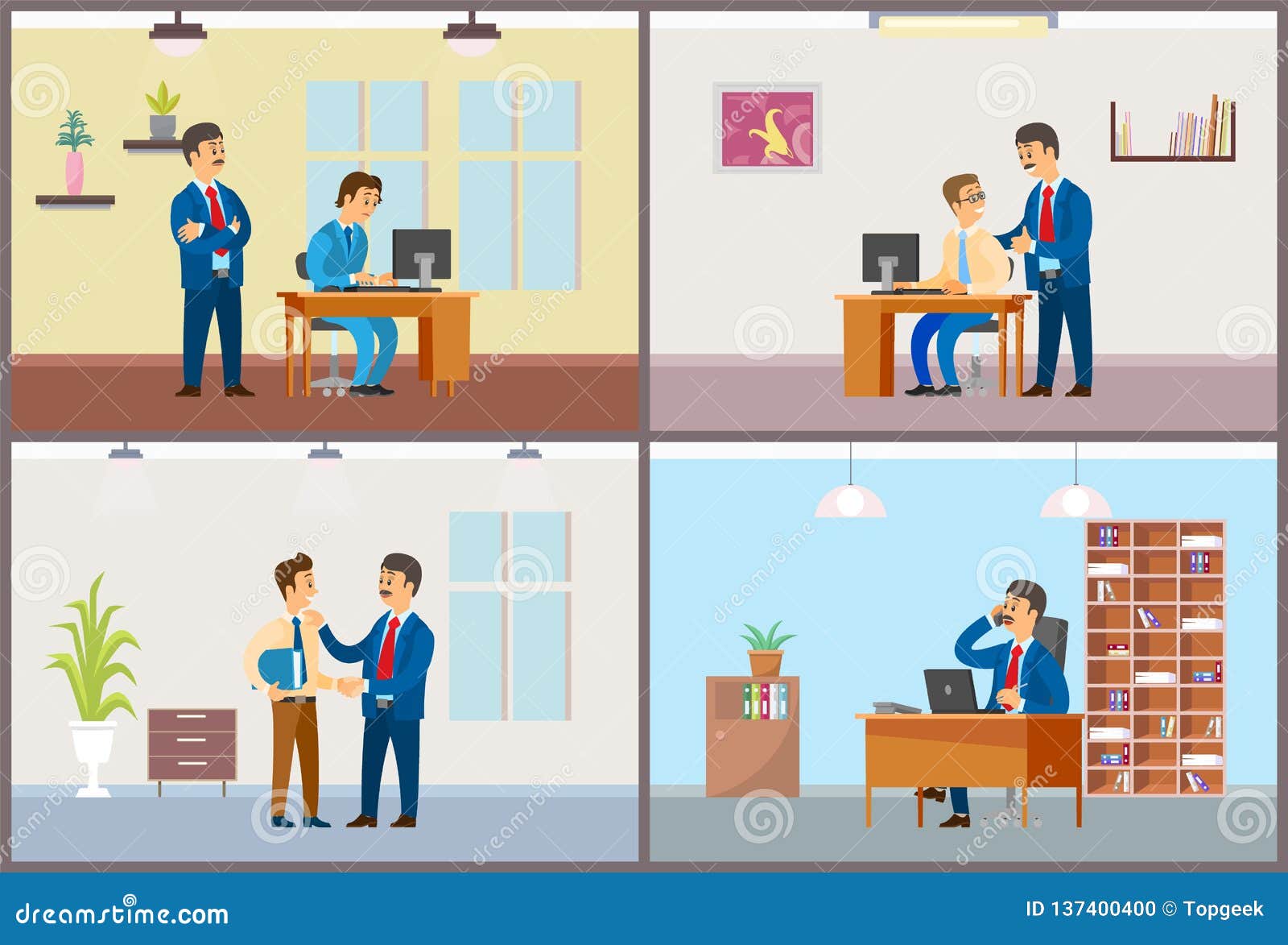 Work in Office daily Routine, Boss and Employee Stock Vector - Illustration  of career, executive: 137400400