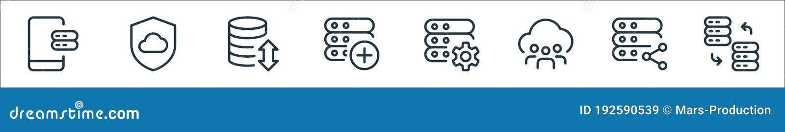 work office server line icons. linear set. quality  line set such as change, share, sha folder, setting, add, data transfer