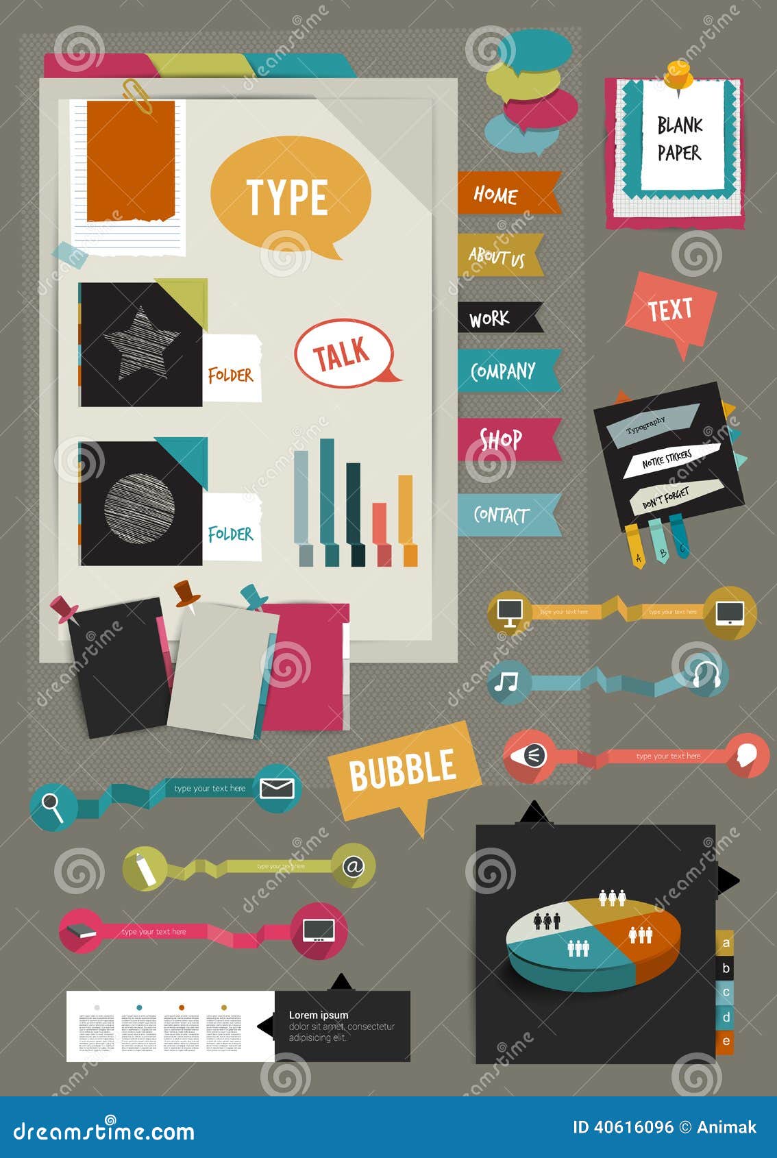 work office web layout. colorful graphic flat temp