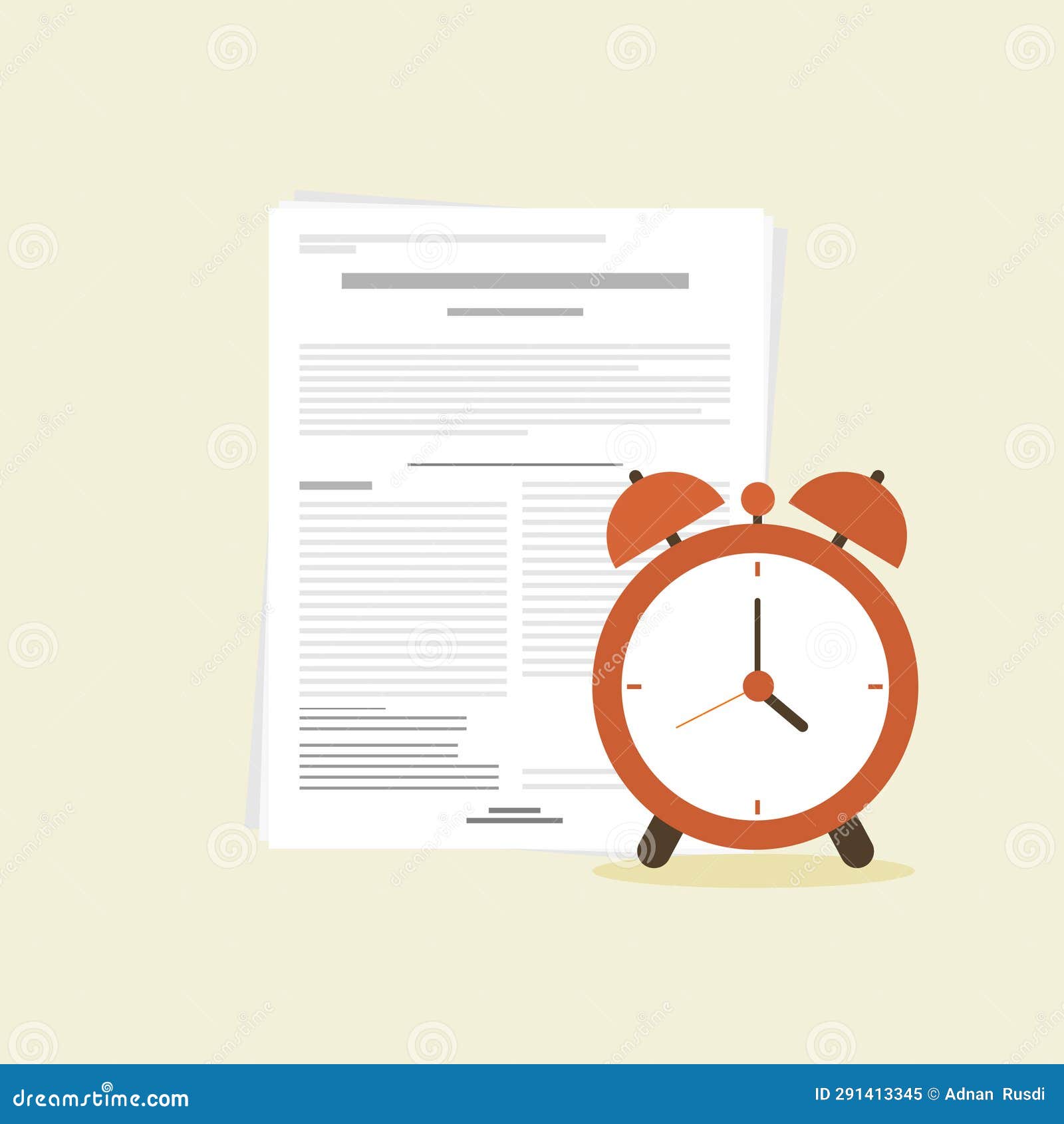 Work and Paper Deadline Reminder with Document Paper and Alarm Clock